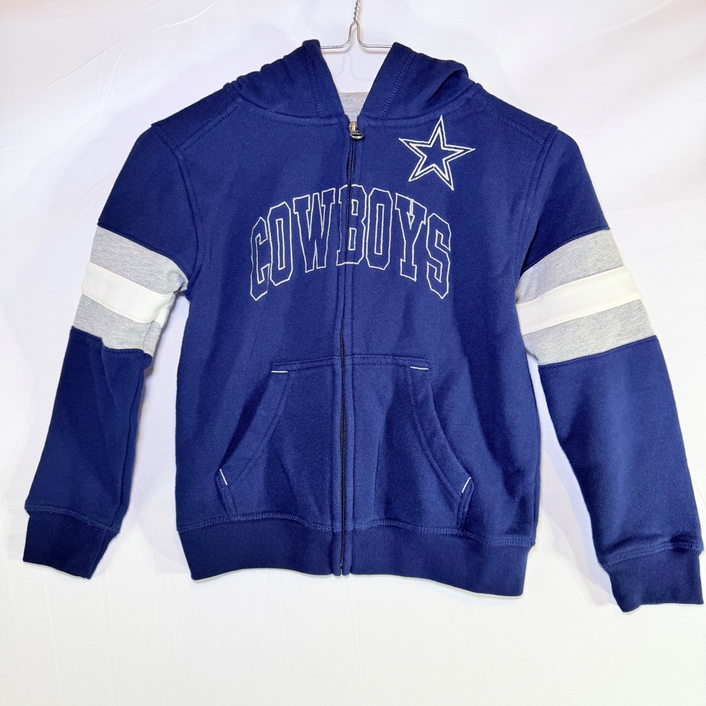 NFL Team Apparel Dallas Cowboys Kids Hoodie Navy Blue Full Zip Fleece Size L 7